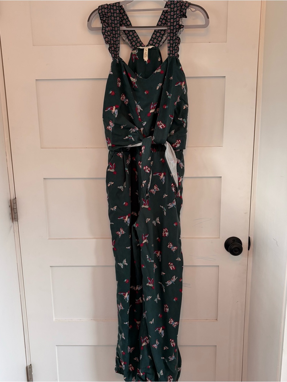 Matilda Jane Dark Green Hummingbird  Print Tie-Waist Jumpsuit Women’s Size S